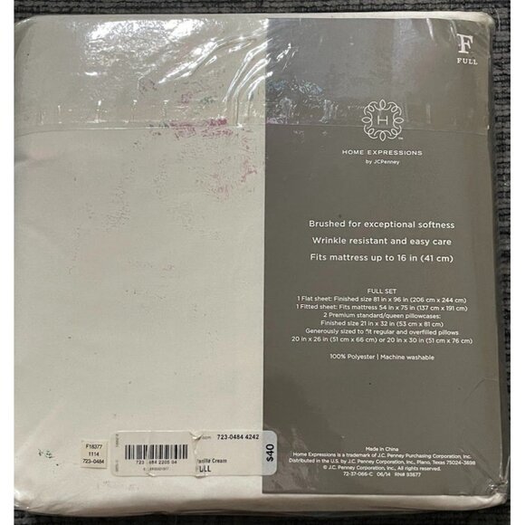 NWT Home Expressions FULL SET Microfiber Sheets Vanilla Cream New In Package - Picture 3 of 5